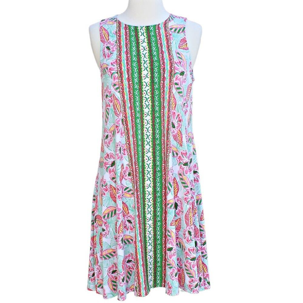 Pappagallo Women's Floral Vibrant Border Print Dress Size Small